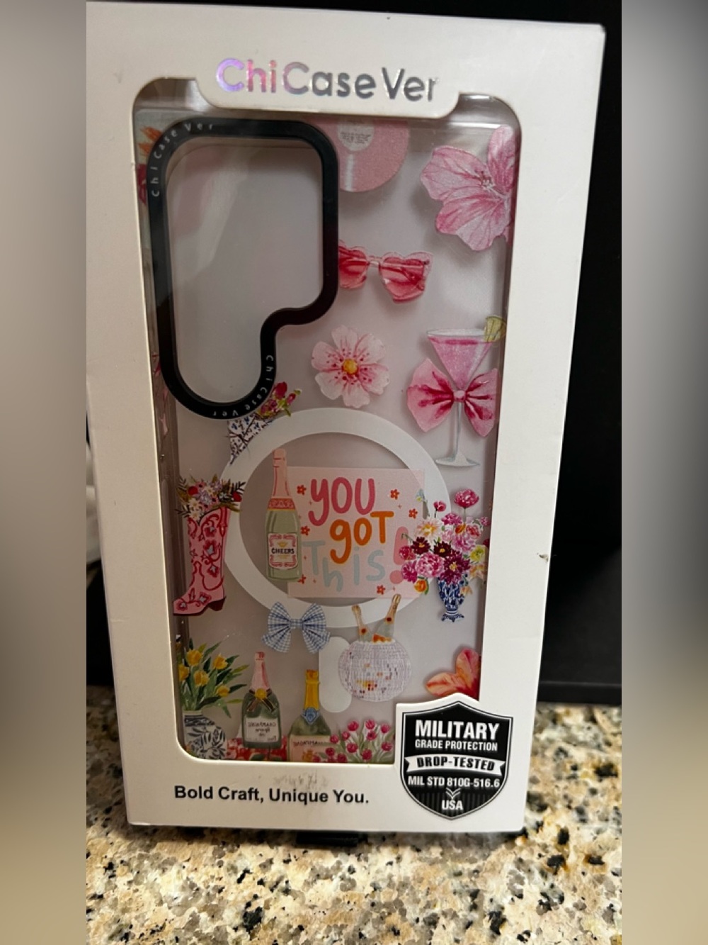 Pink Floral & Cocktail Clear Phone Case - "You Got This" For Samsung S24U NEW